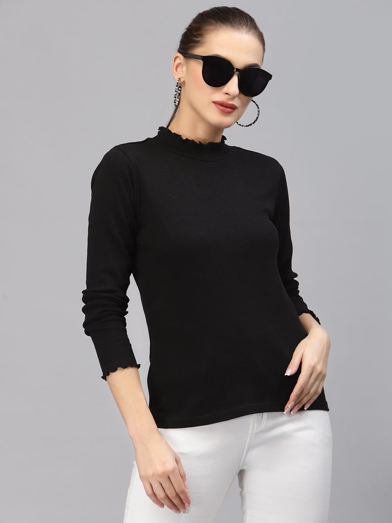Style Quotient Woman Solid High Neck Top-Tops-StyleQuotient