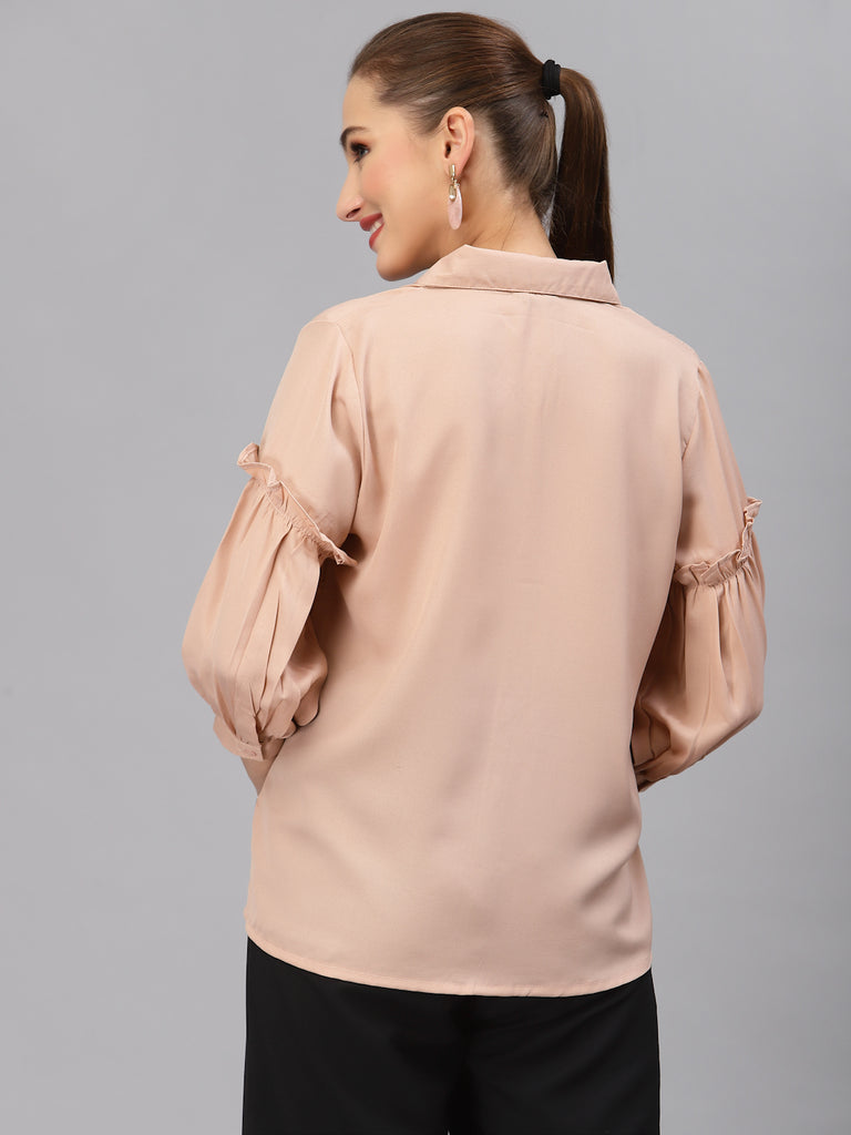 Style Quotient Women Solid Nude Polymoss Regular Formal Shirt-Shirts-StyleQuotient