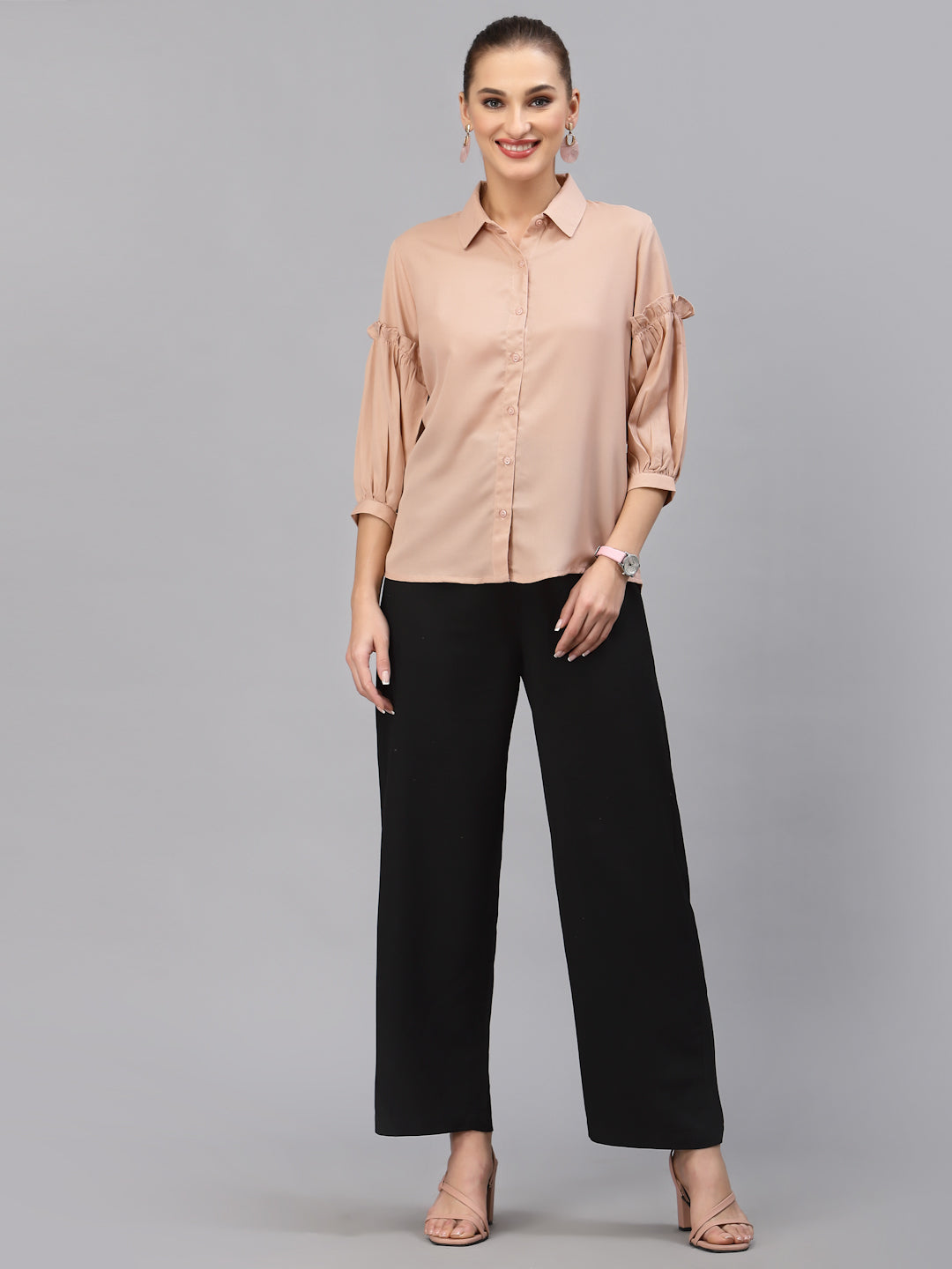 Style Quotient Women Solid Nude Polymoss Regular Formal Shirt-Shirts-StyleQuotient