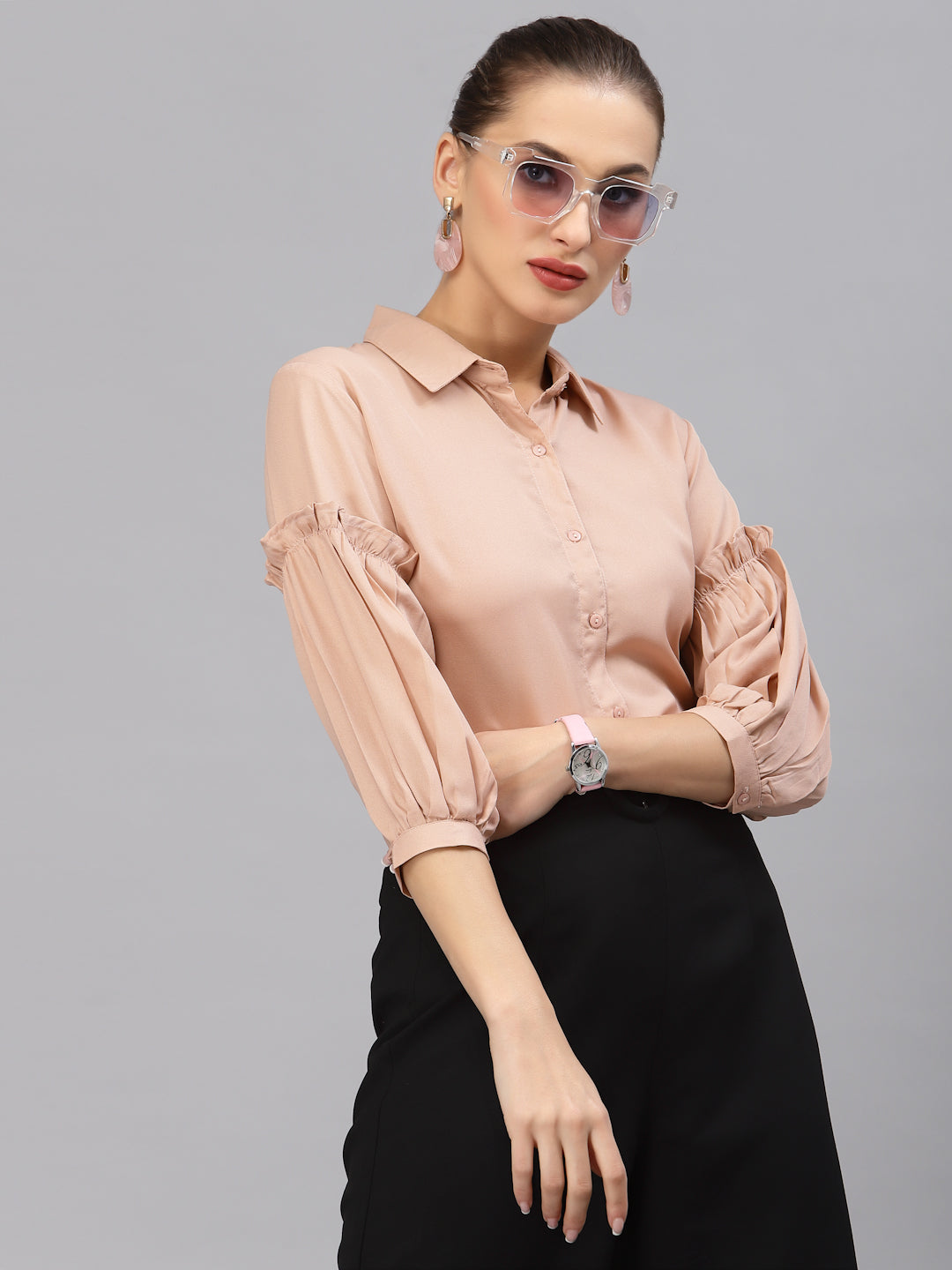 Style Quotient Women Solid Nude Polymoss Regular Formal Shirt-Shirts-StyleQuotient