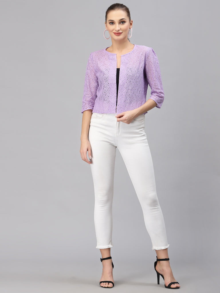 Style Quotient Women Lilac Self Design Floral lace Regular Open Front Shrug-Shrug-StyleQuotient