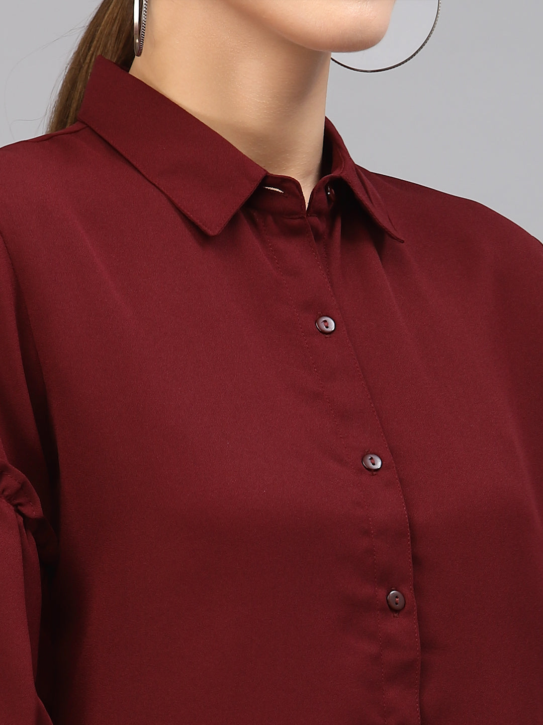 Style Quotient Women Solid Maroon Polymoss Regular Formal Shirt-Shirts-StyleQuotient