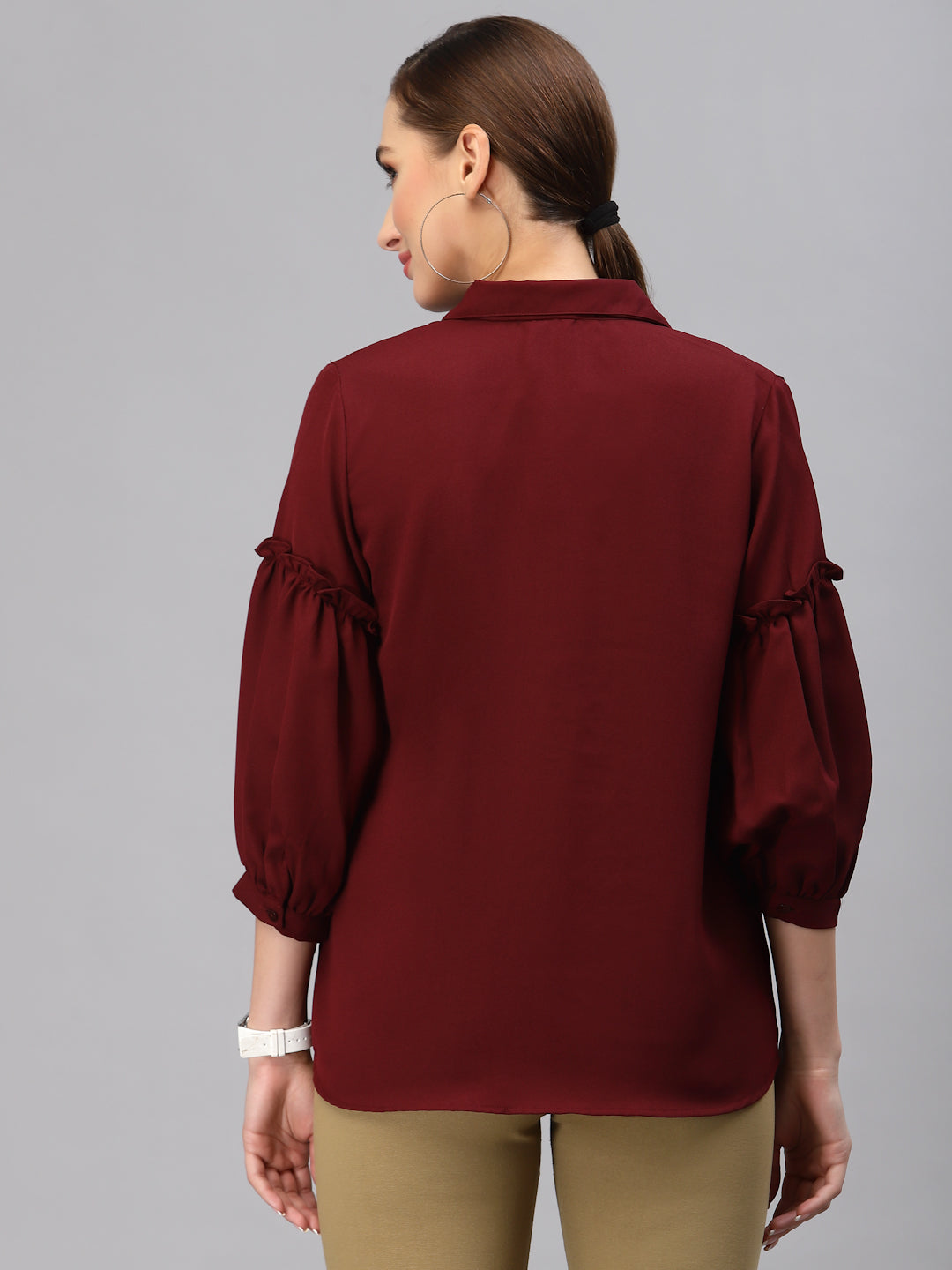 Style Quotient Women Solid Maroon Polymoss Regular Formal Shirt-Shirts-StyleQuotient