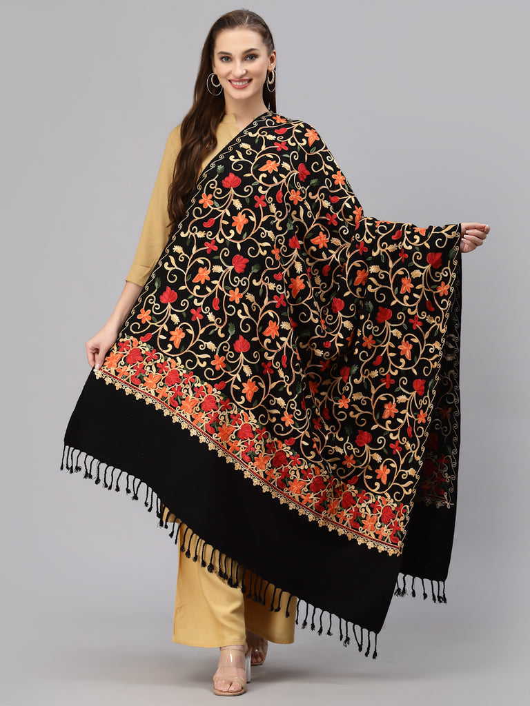 Style Quotient Women Black Embroidered Shawl-Shawl-StyleQuotient