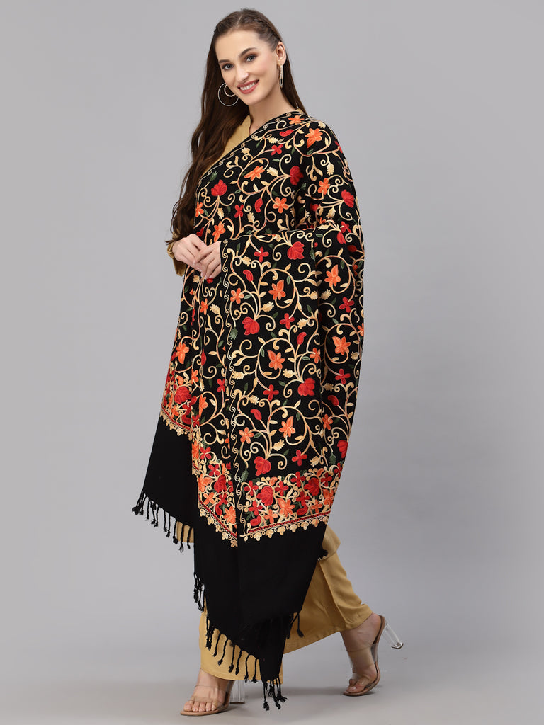 Style Quotient Women Black Embroidered Shawl-Shawl-StyleQuotient