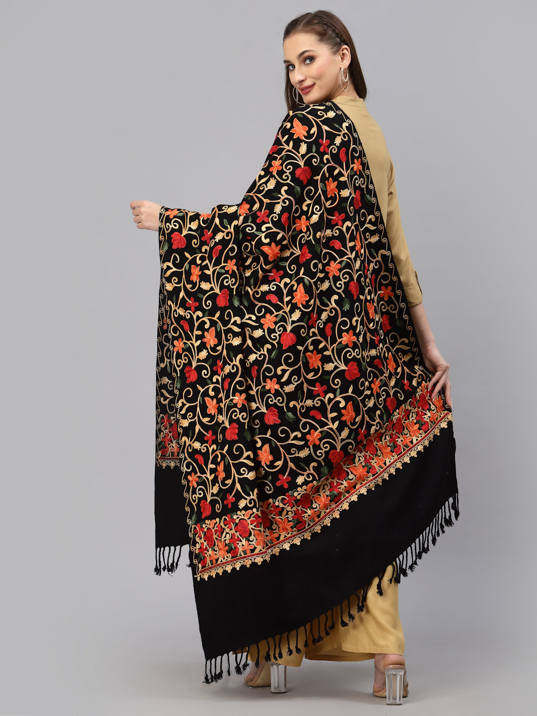 Style Quotient Women Black Embroidered Shawl-Shawl-StyleQuotient