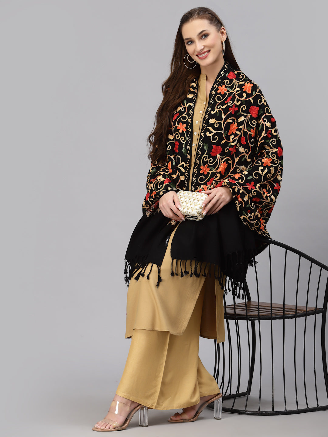 Style Quotient Women Black Embroidered Shawl-Shawl-StyleQuotient