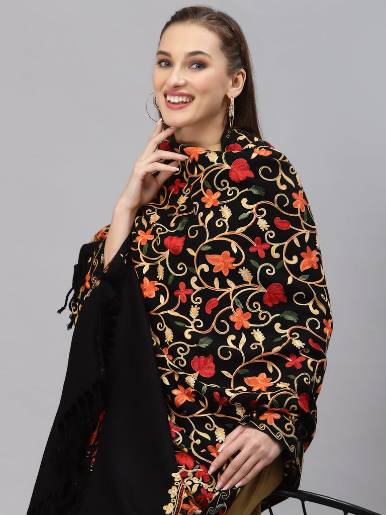 Style Quotient Women Black Embroidered Shawl-Shawl-StyleQuotient