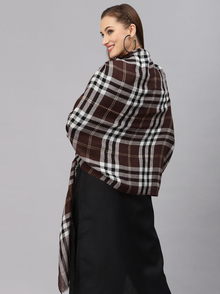 Style Quotient Women Brown Checked Shawl-Shawl-StyleQuotient