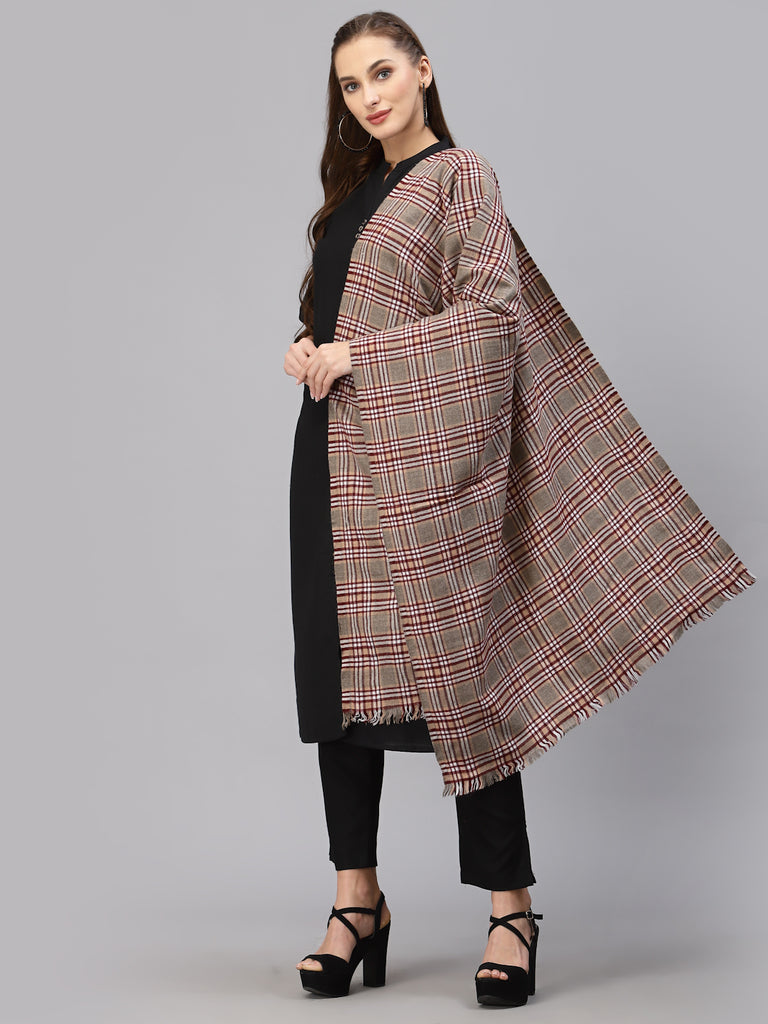 Style Quotient Women Camel Brown Checked Woven-Design Shawl-Shawl-StyleQuotient