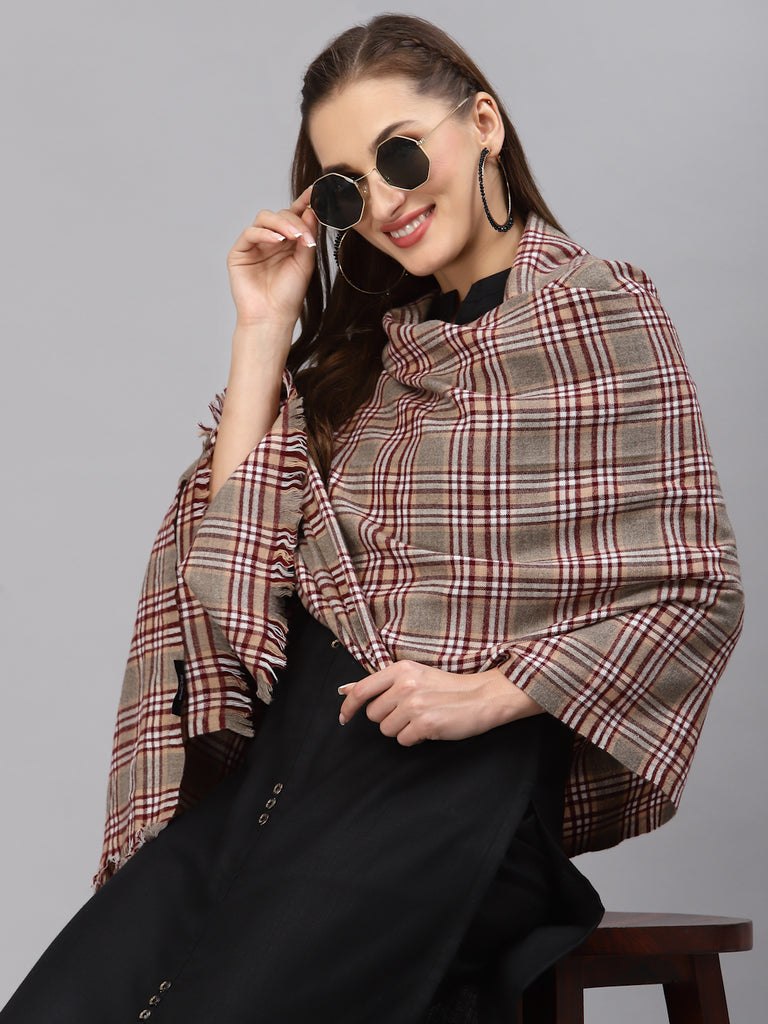 Style Quotient Women Camel Brown Checked Woven-Design Shawl-Shawl-StyleQuotient