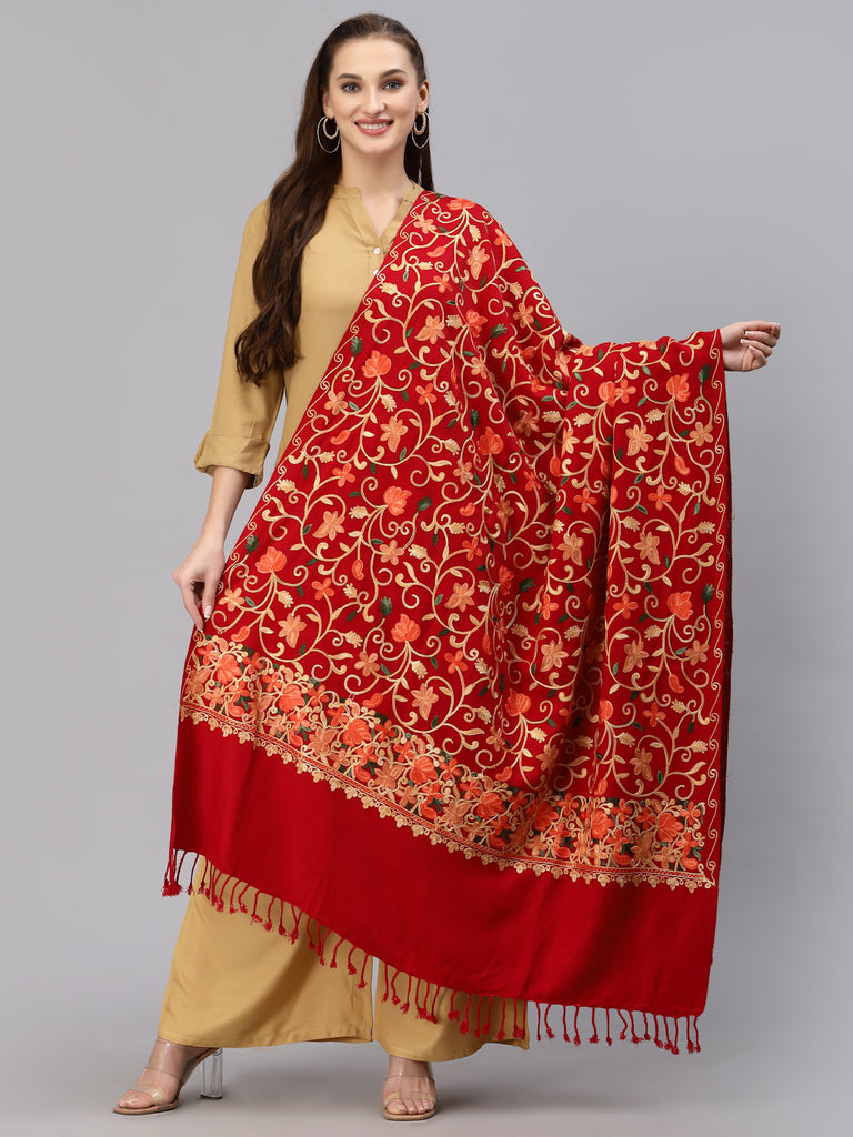 Style Quotient Women Red & Beige Woven Design Shawl-Shawl-StyleQuotient