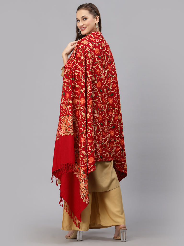 Style Quotient Women Red & Beige Woven Design Shawl-Shawl-StyleQuotient