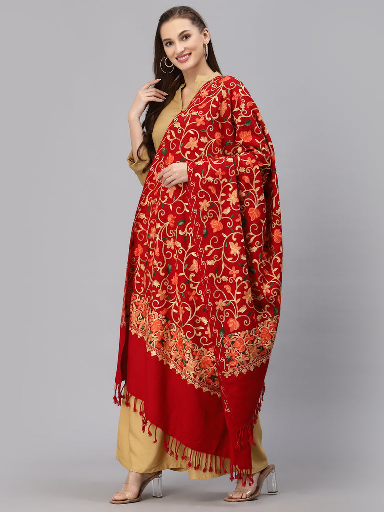 Style Quotient Women Red & Beige Woven Design Shawl-Shawl-StyleQuotient