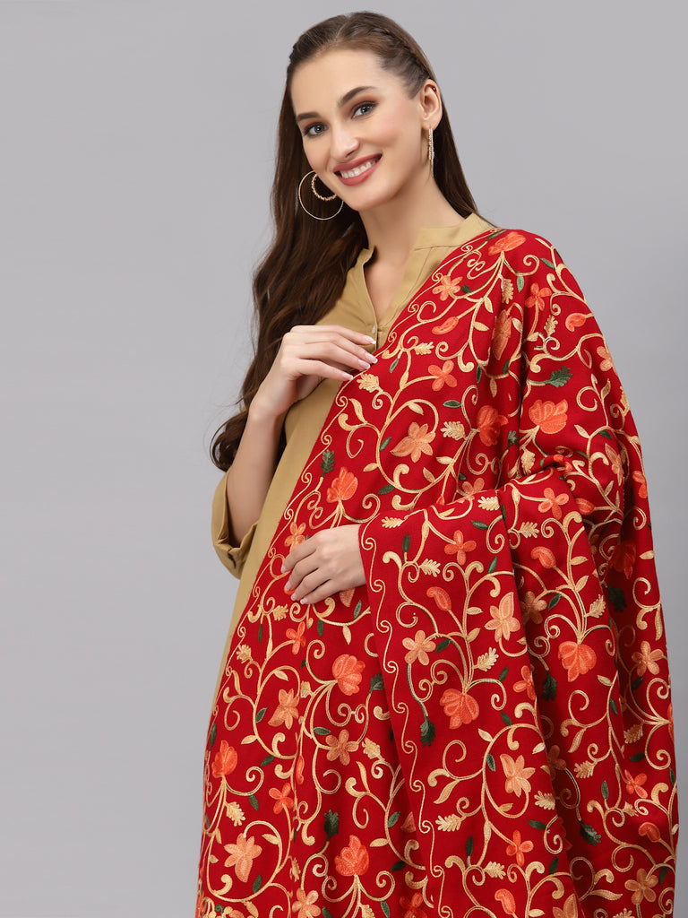 Style Quotient Women Red & Beige Woven Design Shawl-Shawl-StyleQuotient