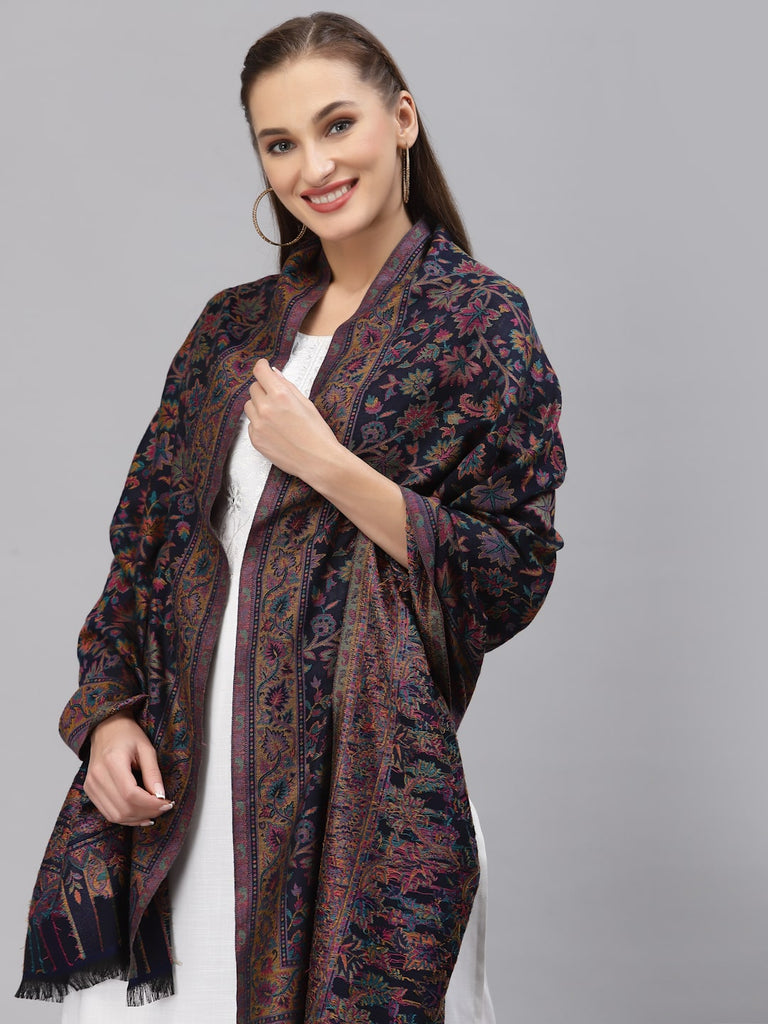 Style Quotient Women Blue & Pink Woven Design Shawl-Shawl-StyleQuotient