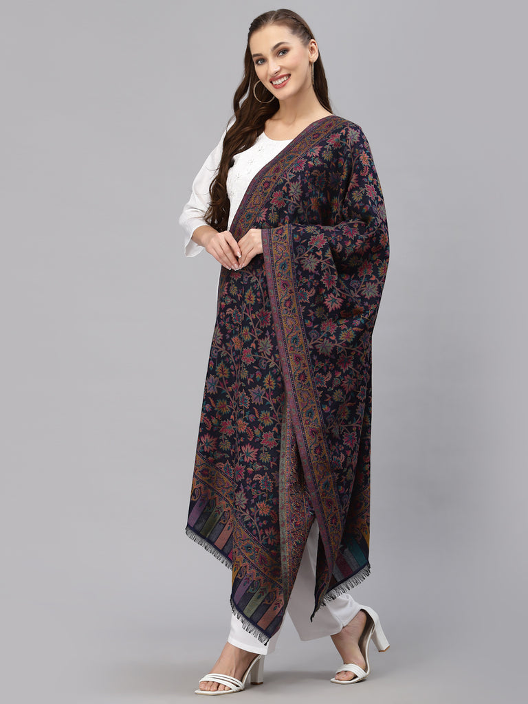 Style Quotient Women Blue & Pink Woven Design Shawl-Shawl-StyleQuotient