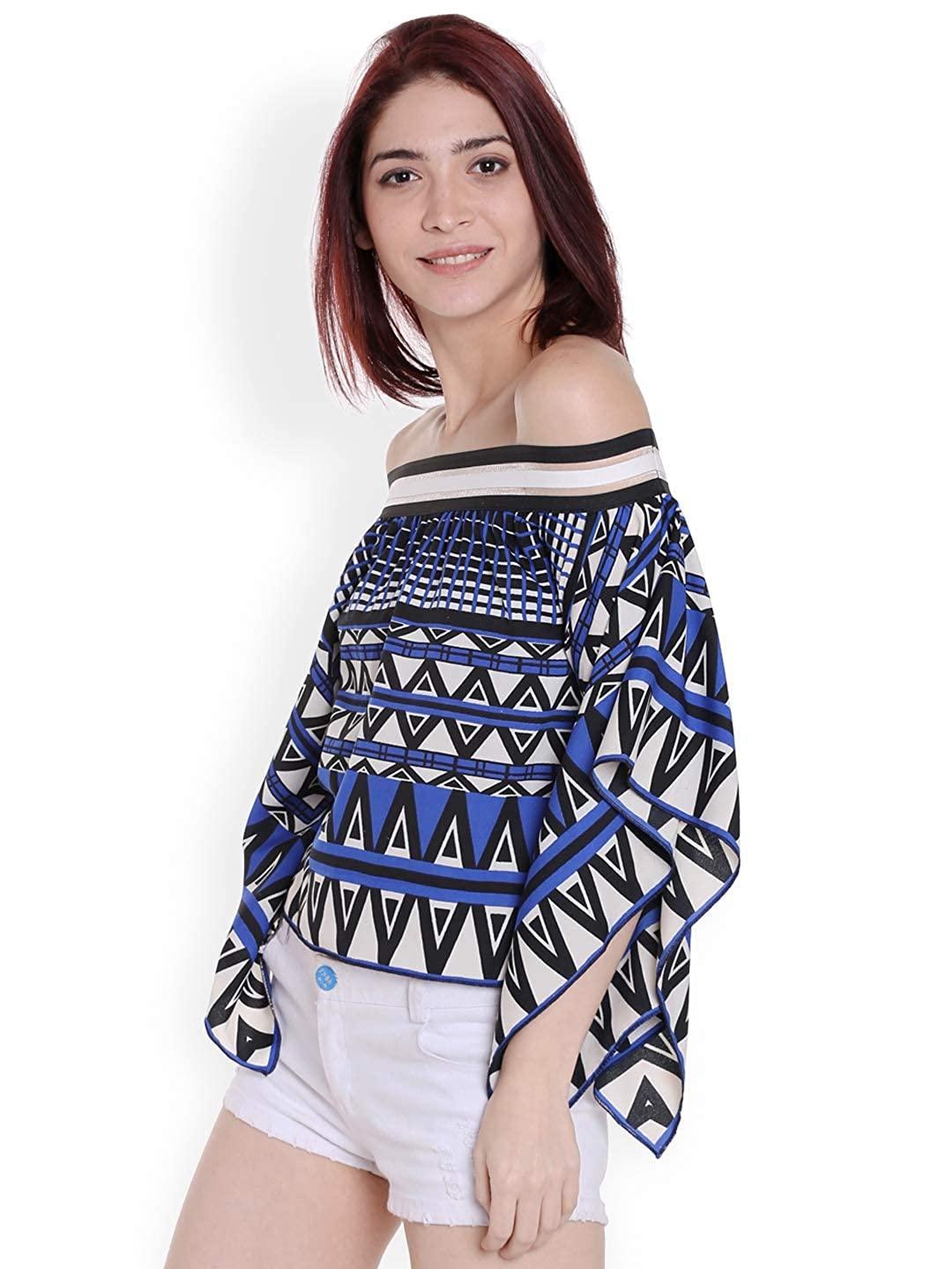 Style Quotient Women Blue Off-Shoulder printed Fashion Tops-Tops-StyleQuotient