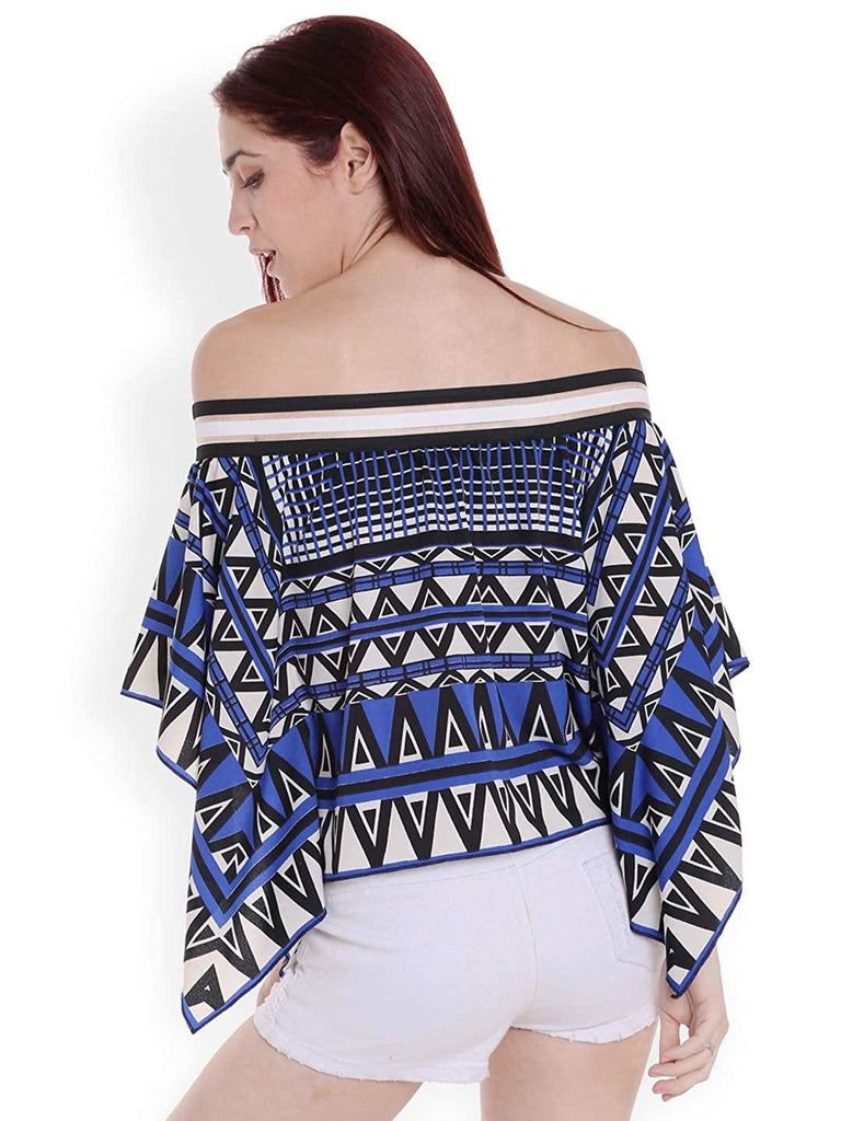 Style Quotient Women Blue Off-Shoulder printed Fashion Tops-Tops-StyleQuotient