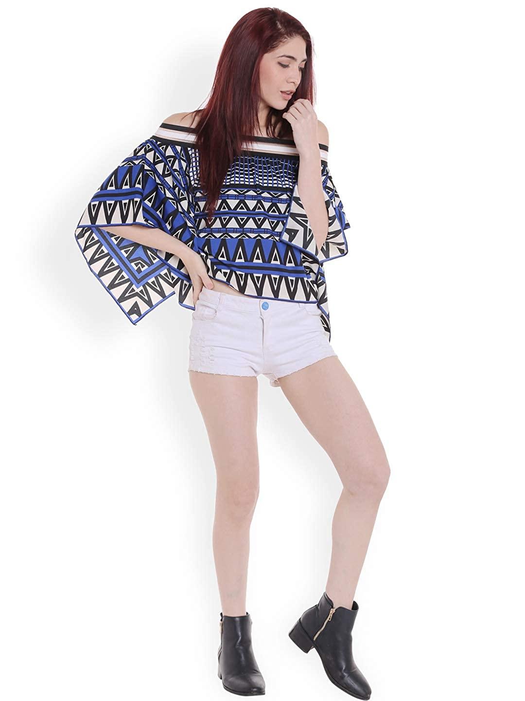 Style Quotient Women Blue Off-Shoulder printed Fashion Tops-Tops-StyleQuotient