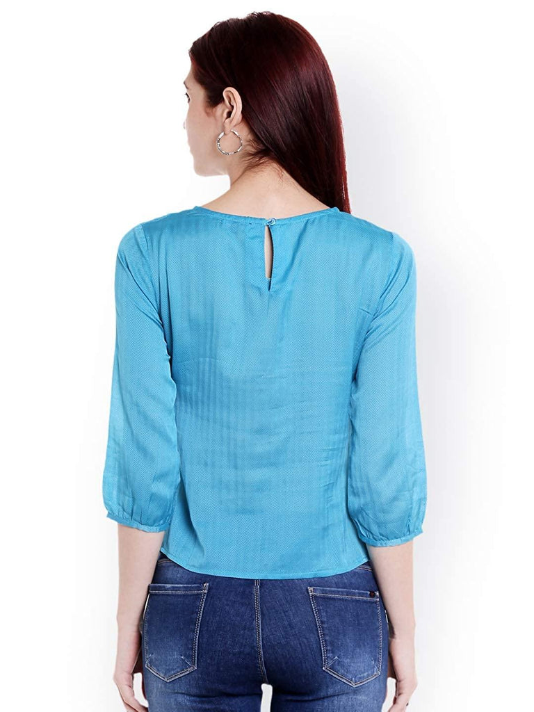 Style Quotient Women Blue Round Neck Solid Fashion Tops-Tops-StyleQuotient