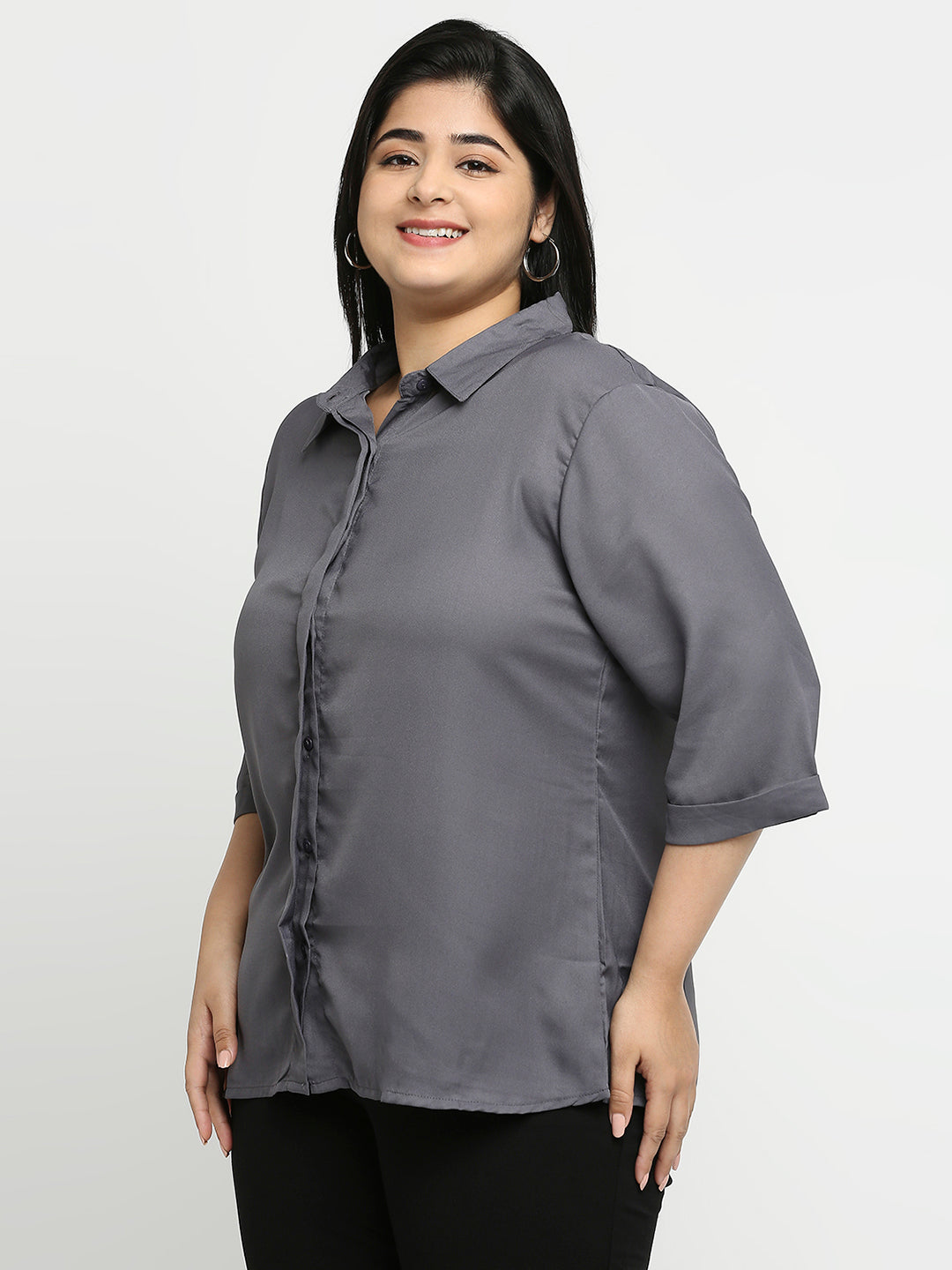 Style Quotient Women Grey Solid Plus Size Shirts-Shirts-StyleQuotient