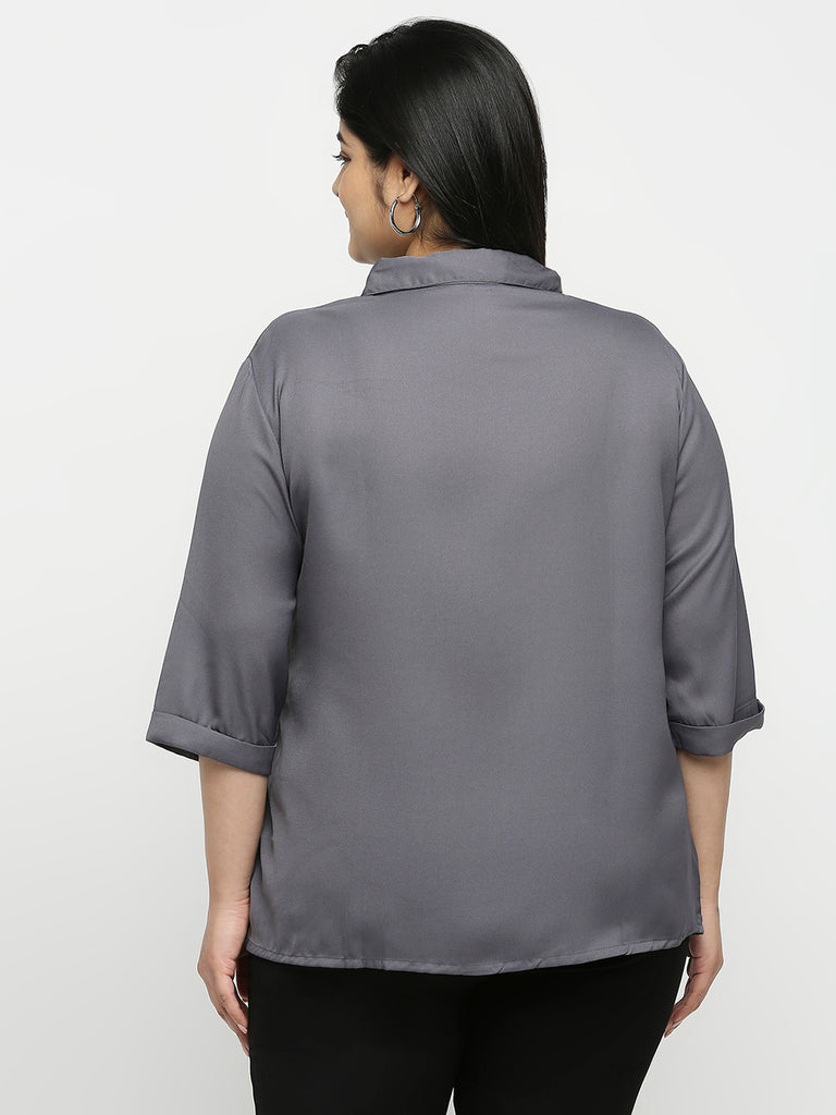 Style Quotient Women Grey Solid Plus Size Shirts-Shirts-StyleQuotient