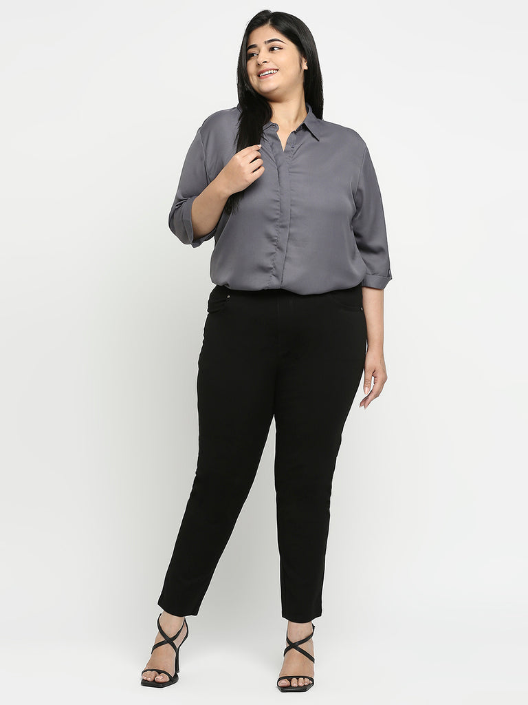 Style Quotient Women Grey Solid Plus Size Shirts-Shirts-StyleQuotient