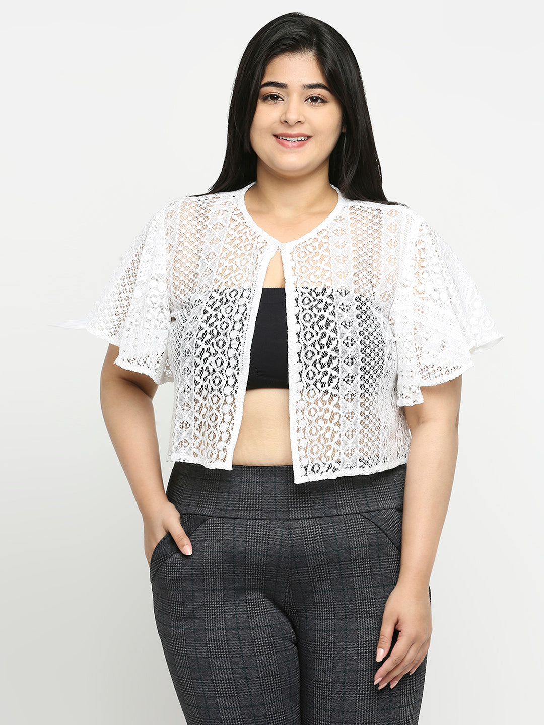 Style Quotient Women Off White Self Design Lace Open Front Smart Casual Shrug-Shrug-StyleQuotient