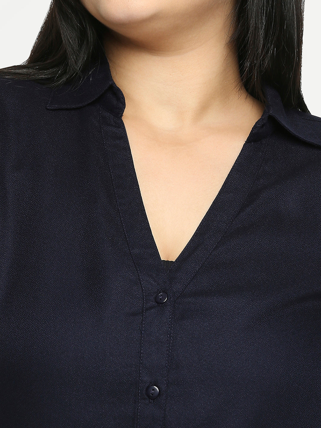 Style Quotient Women Navy Blue Solid Plus Size Shirts-Shirts-StyleQuotient