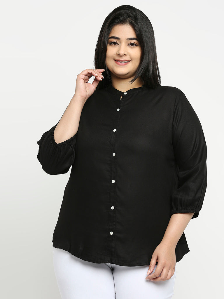 Style Quotient Plus Women Solid Black Viscose Rayon Formal Shirt-Shirts-StyleQuotient