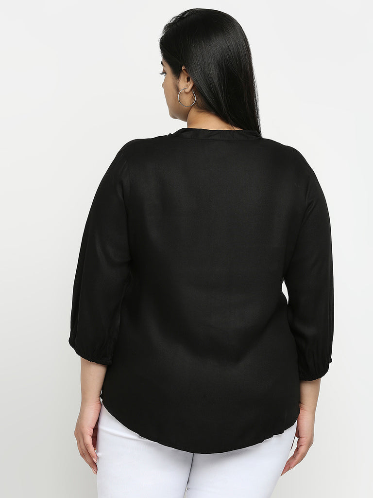 Style Quotient Plus Women Solid Black Viscose Rayon Formal Shirt-Shirts-StyleQuotient