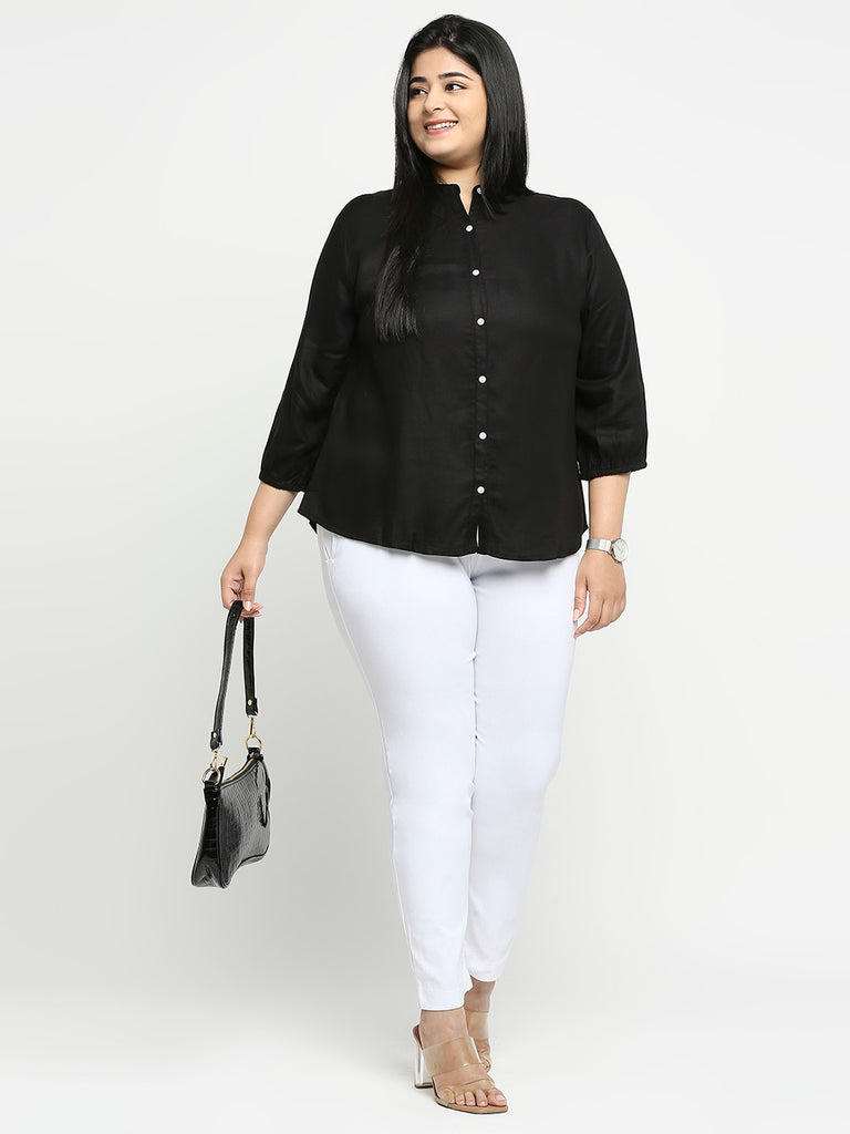 Style Quotient Plus Women Solid Black Viscose Rayon Formal Shirt-Shirts-StyleQuotient