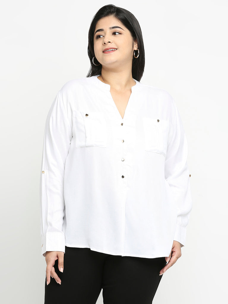 Style Quotient Women White Solid Plus Size Shirts-Shirts-StyleQuotient