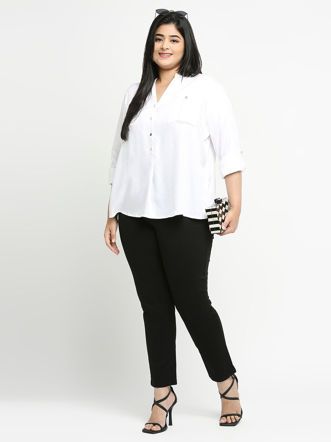 Style Quotient Women White Solid Plus Size Shirts-Shirts-StyleQuotient