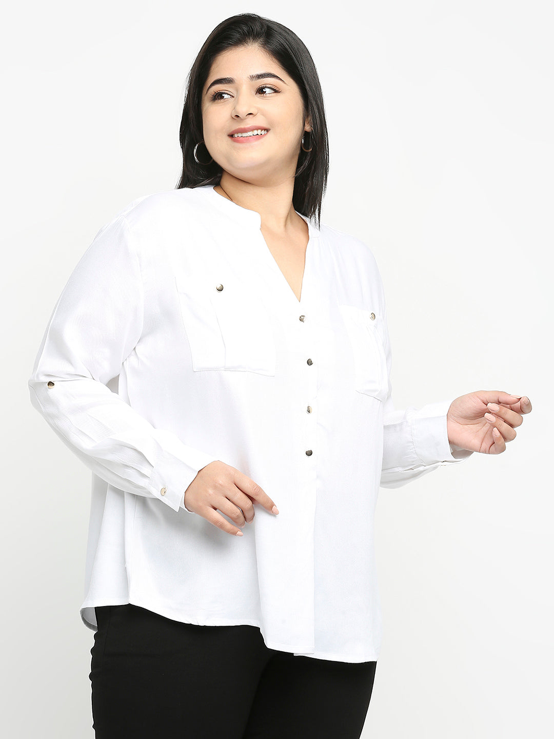 Style Quotient Women White Solid Plus Size Shirts-Shirts-StyleQuotient