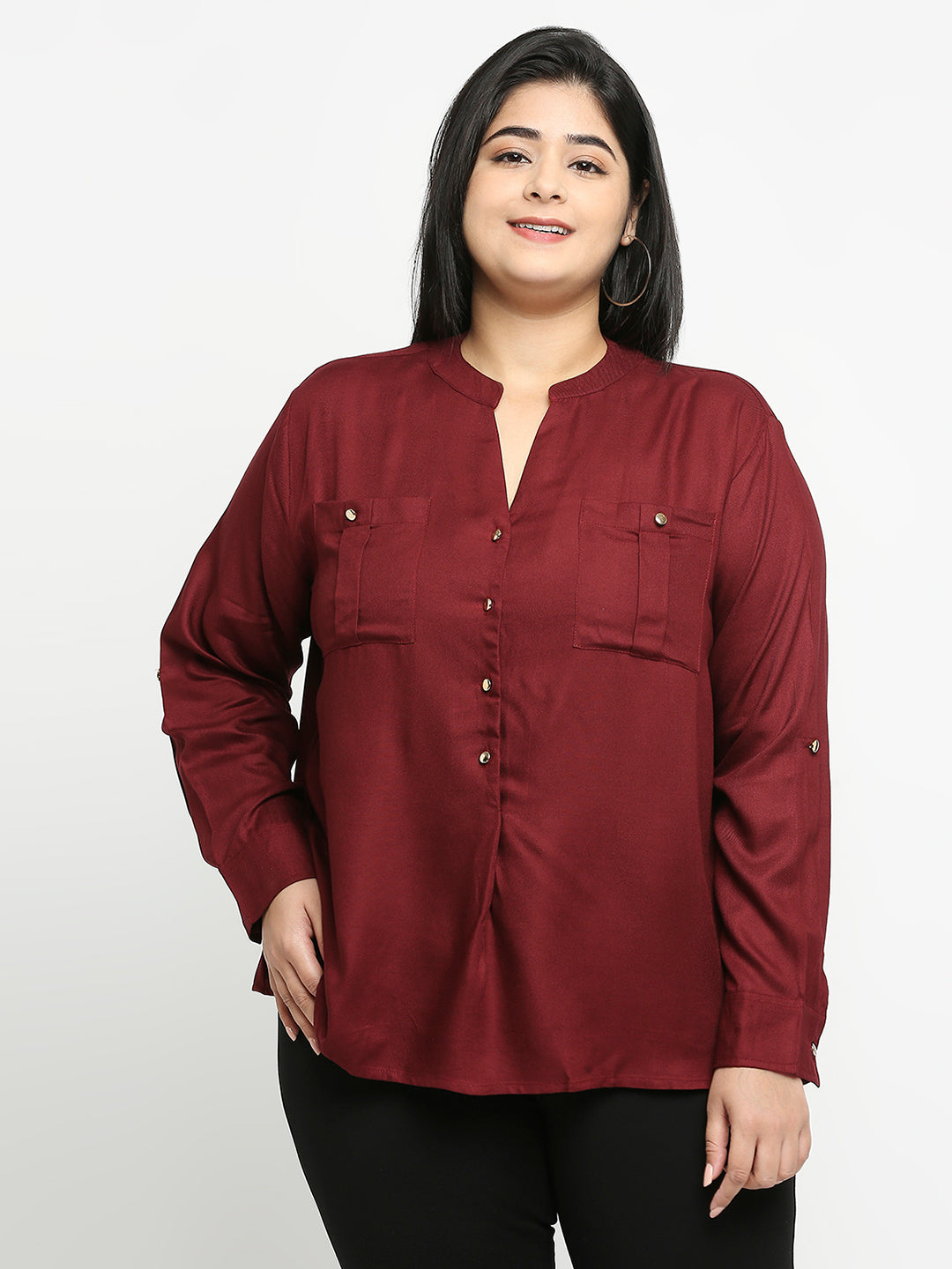 Style Quotient Women Maroon Solid Plus Size Shirts-Shirts-StyleQuotient