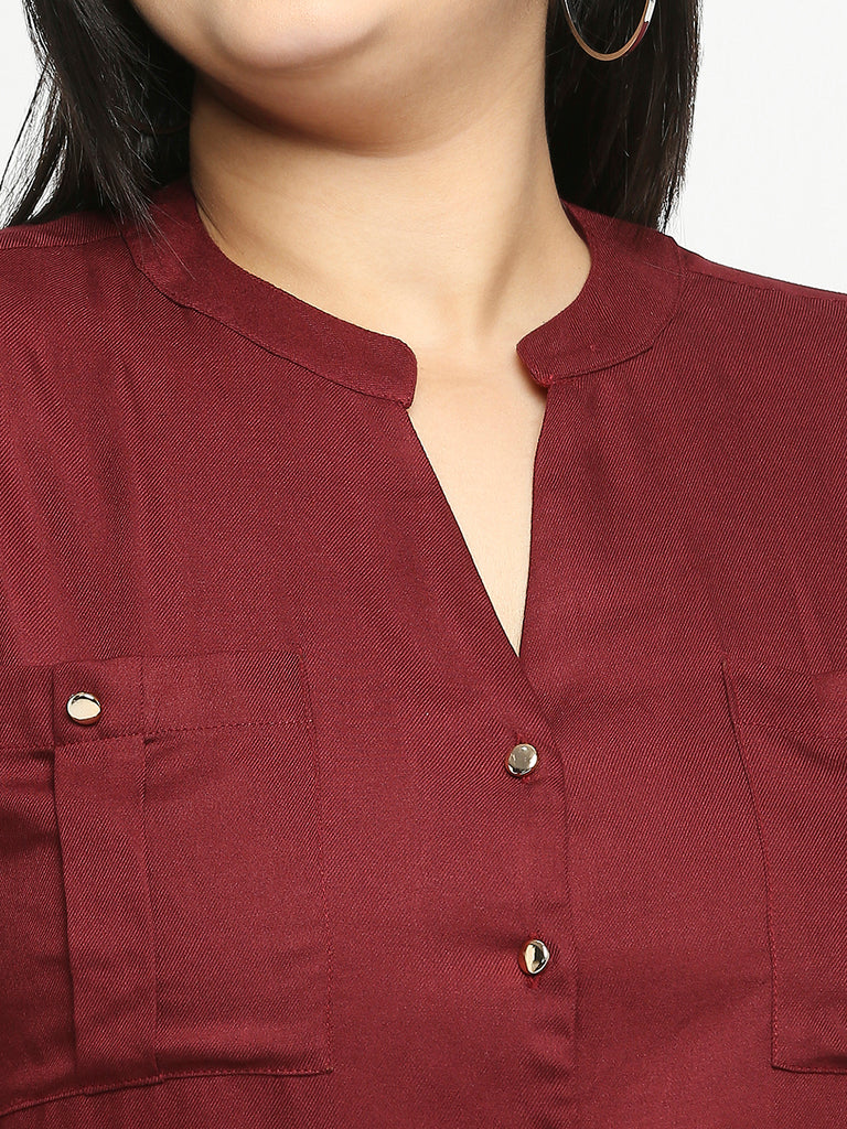 Style Quotient Women Maroon Solid Plus Size Shirts-Shirts-StyleQuotient