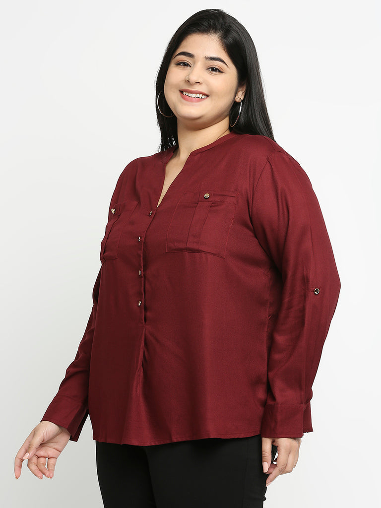 Style Quotient Women Maroon Solid Plus Size Shirts-Shirts-StyleQuotient