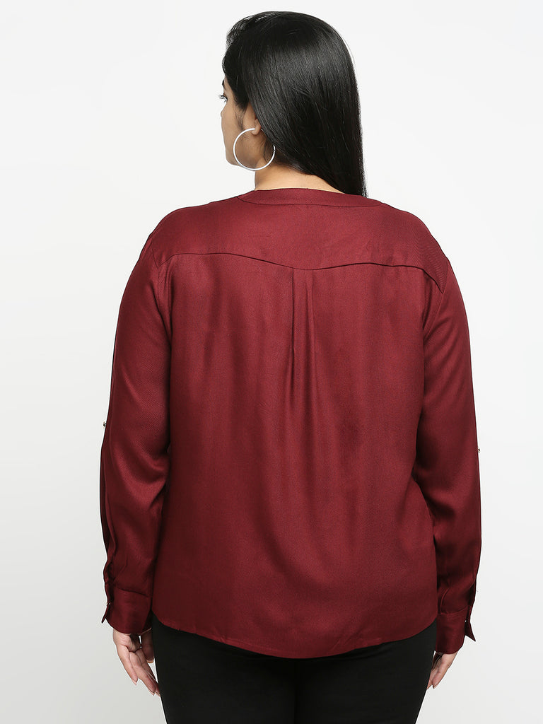 Style Quotient Women Maroon Solid Plus Size Shirts-Shirts-StyleQuotient