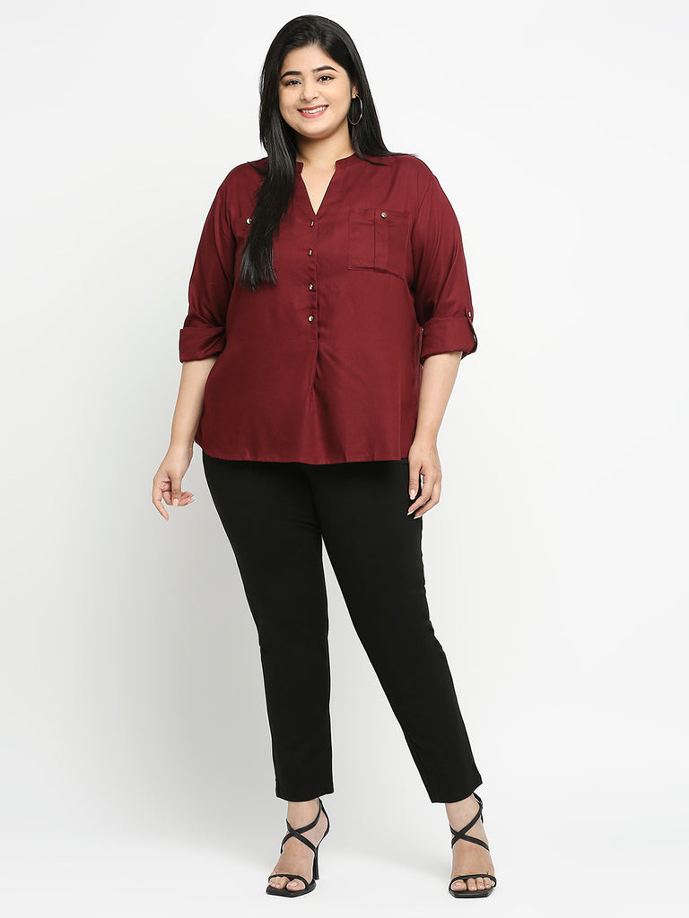 Style Quotient Women Maroon Solid Plus Size Shirts-Shirts-StyleQuotient
