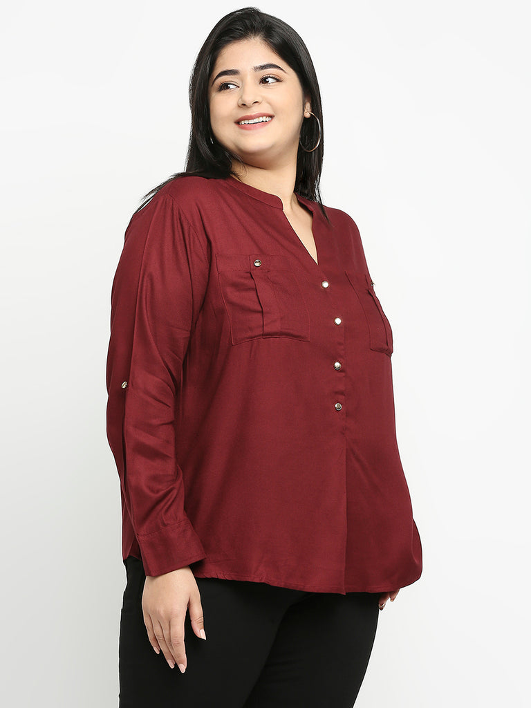 Style Quotient Women Maroon Solid Plus Size Shirts-Shirts-StyleQuotient