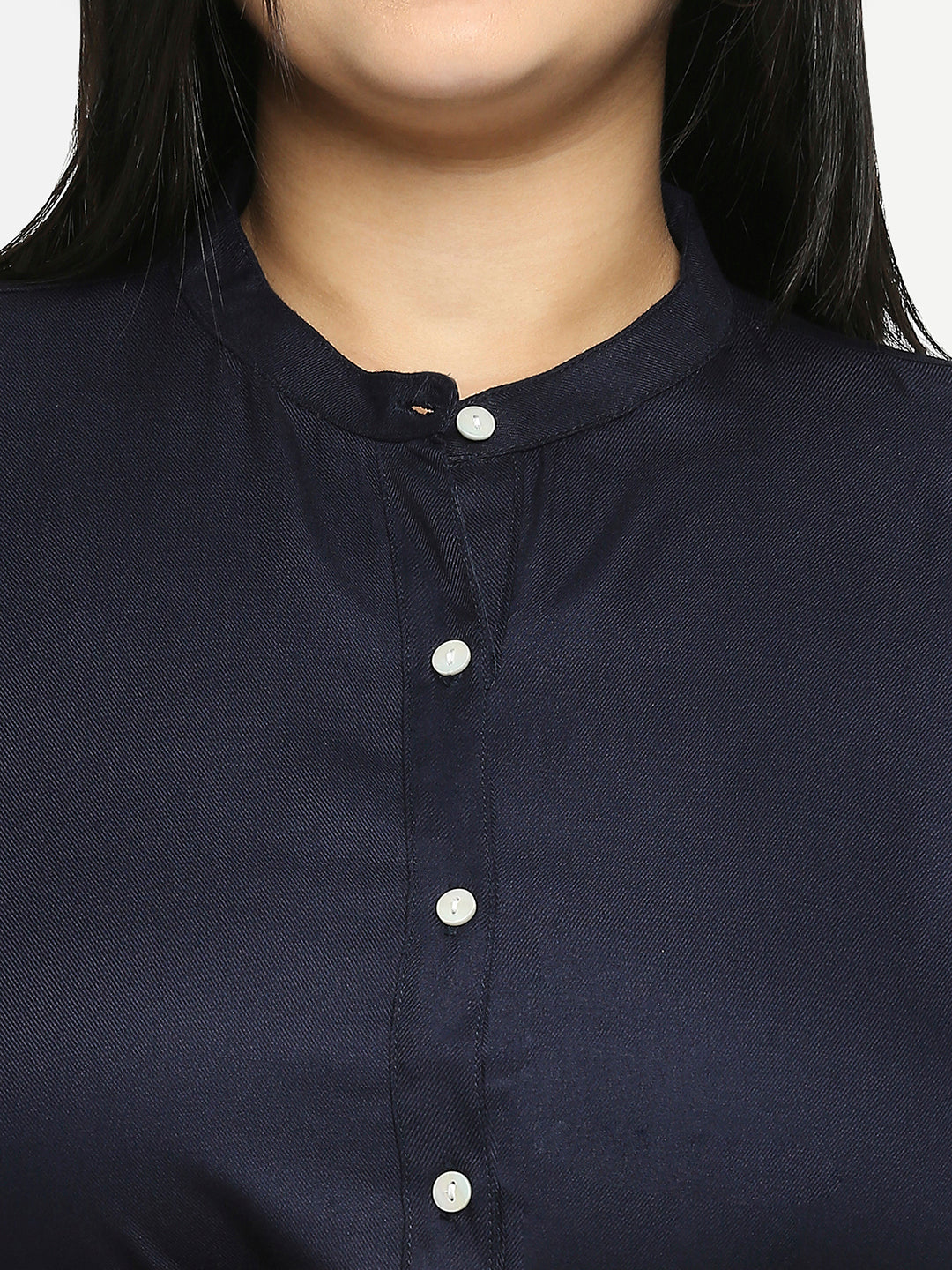 Style Quotient Plus Women Solid Navy Blue Viscose Rayon Formal Shirt-Shirts-StyleQuotient