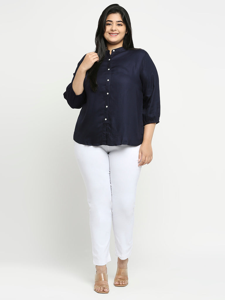 Style Quotient Plus Women Solid Navy Blue Viscose Rayon Formal Shirt-Shirts-StyleQuotient