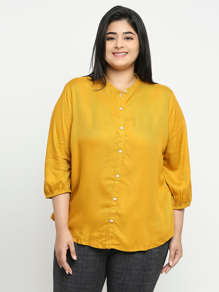 Style Quotient Plus Women Solid Mustard Viscose Rayon Formal Shirt-Shirts-StyleQuotient