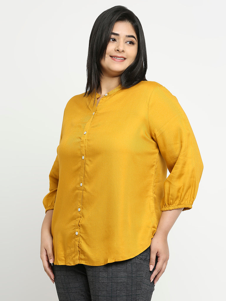 Style Quotient Plus Women Solid Mustard Viscose Rayon Formal Shirt-Shirts-StyleQuotient