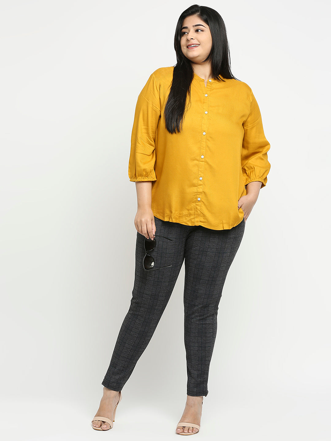 Style Quotient Plus Women Solid Mustard Viscose Rayon Formal Shirt-Shirts-StyleQuotient