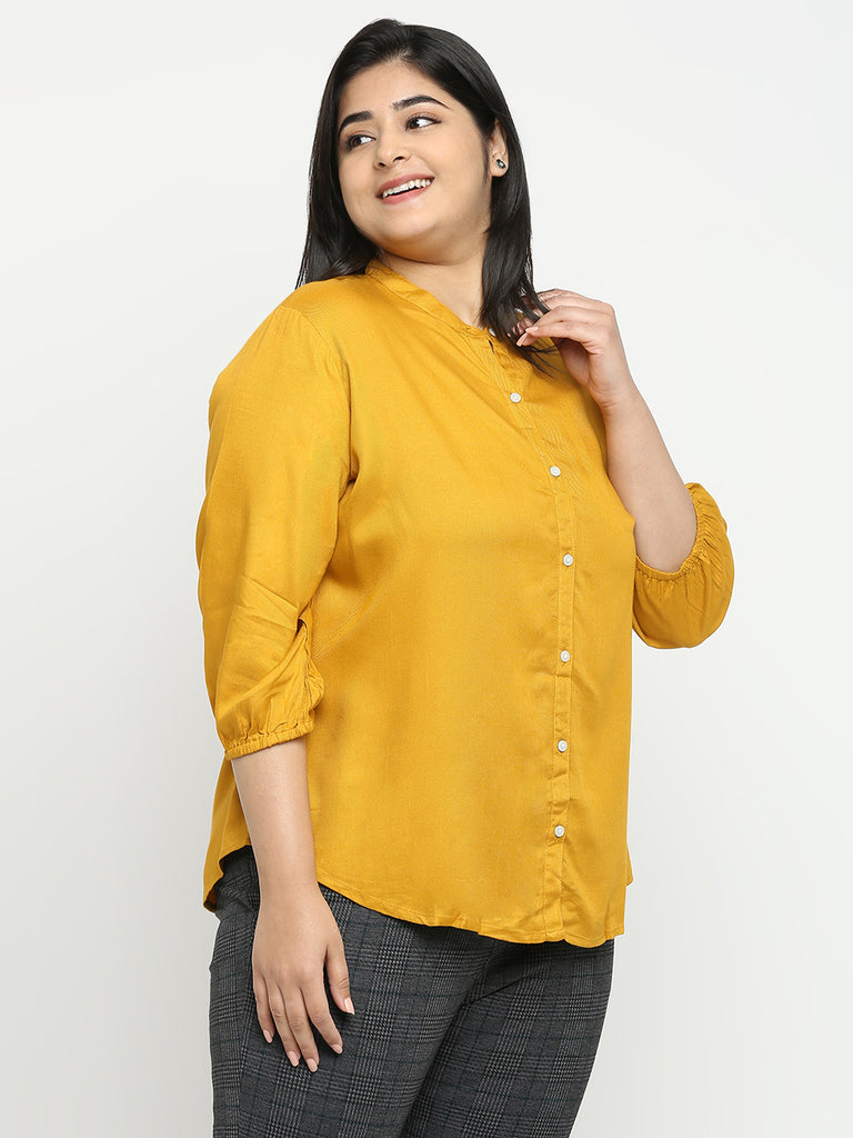 Style Quotient Plus Women Solid Mustard Viscose Rayon Formal Shirt-Shirts-StyleQuotient