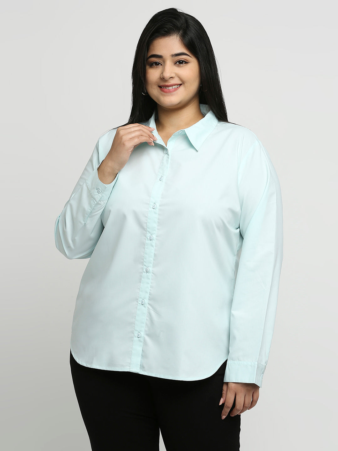 Style Quotient Women Blue Solid Plus Size Shirts-Shirts-StyleQuotient