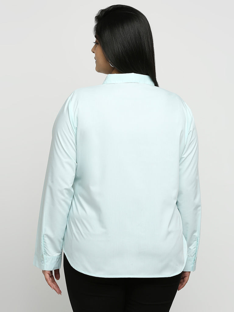 Style Quotient Women Blue Solid Plus Size Shirts-Shirts-StyleQuotient